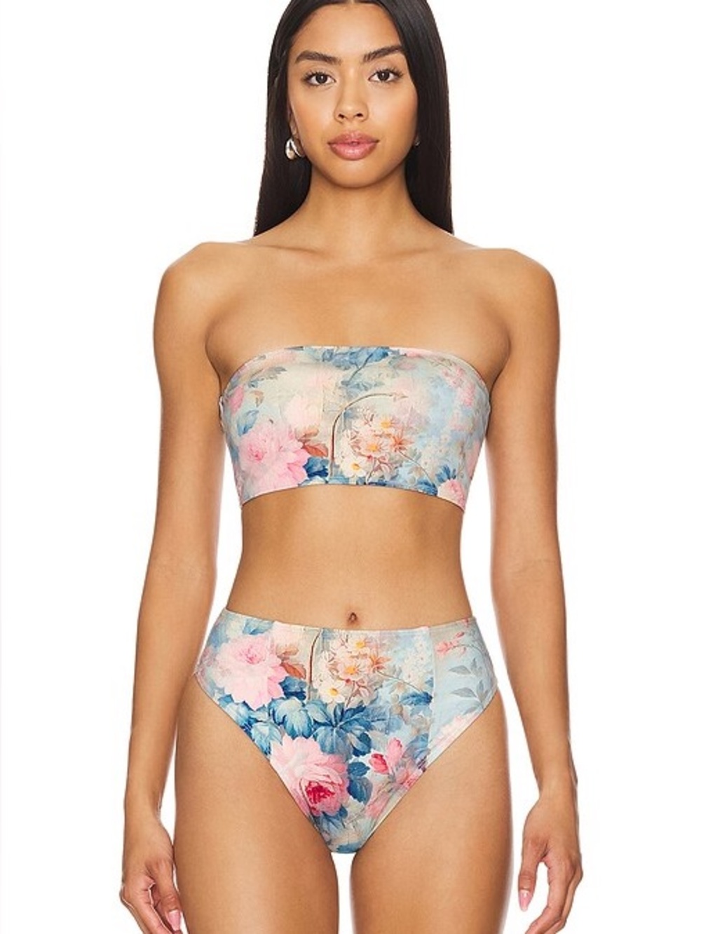 Selkie The Bandeau Bikini Top in a floral print.